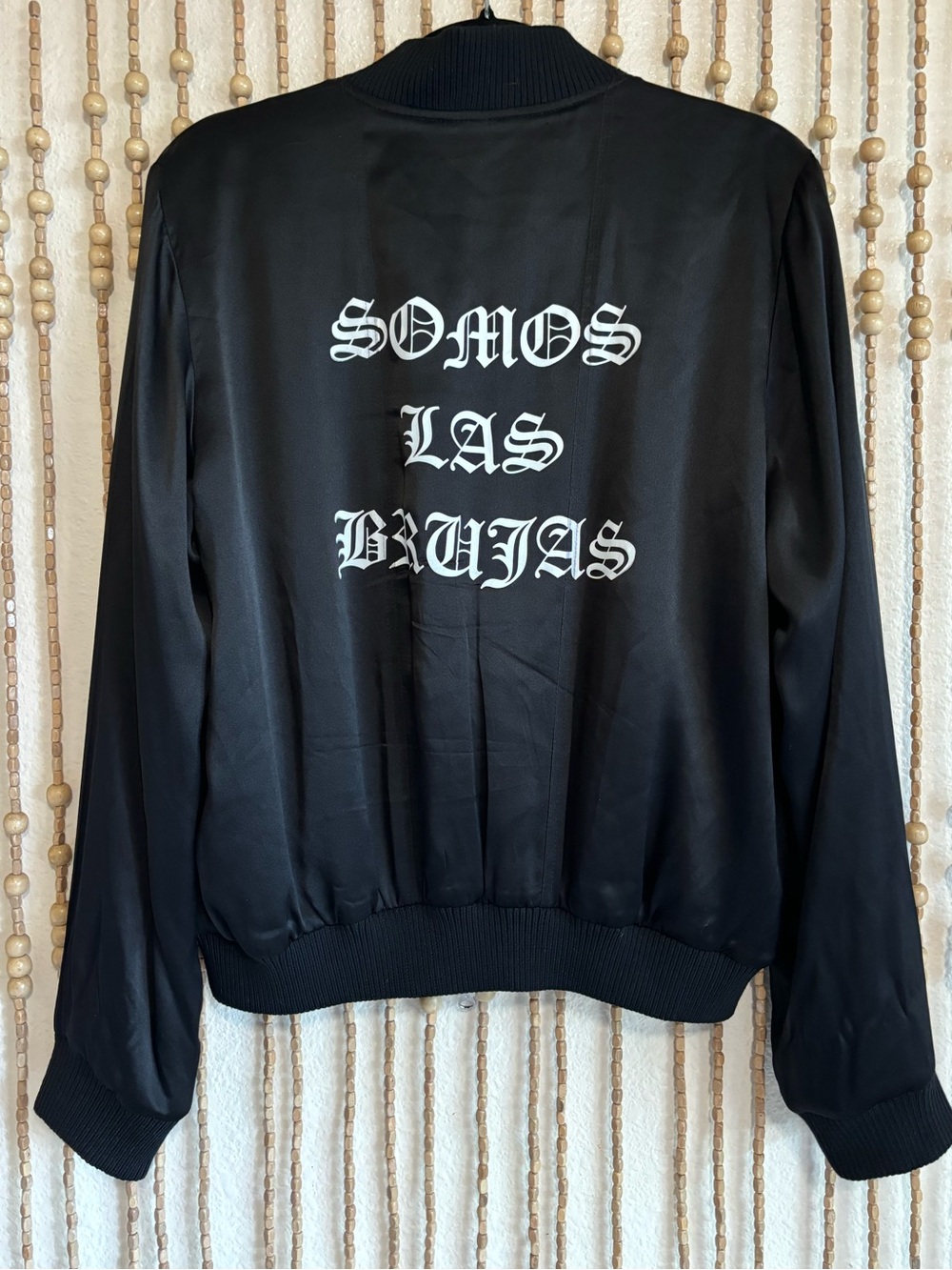Dstld Hero Cult Couture Custom Black 'Somos Las Brujas' Silk Satin Bomber Jacket